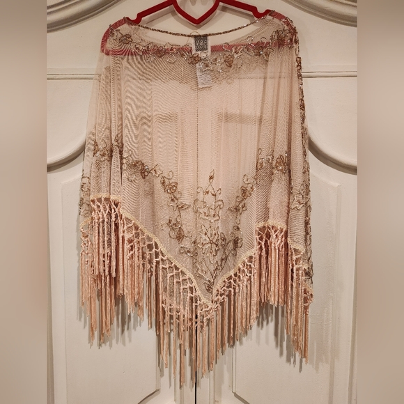 R&M RICHARDS BEAUTIFUL FRINGE HANDBEADED PONCHO Size 16 vintage brand new.rare. - Picture 9 of 15